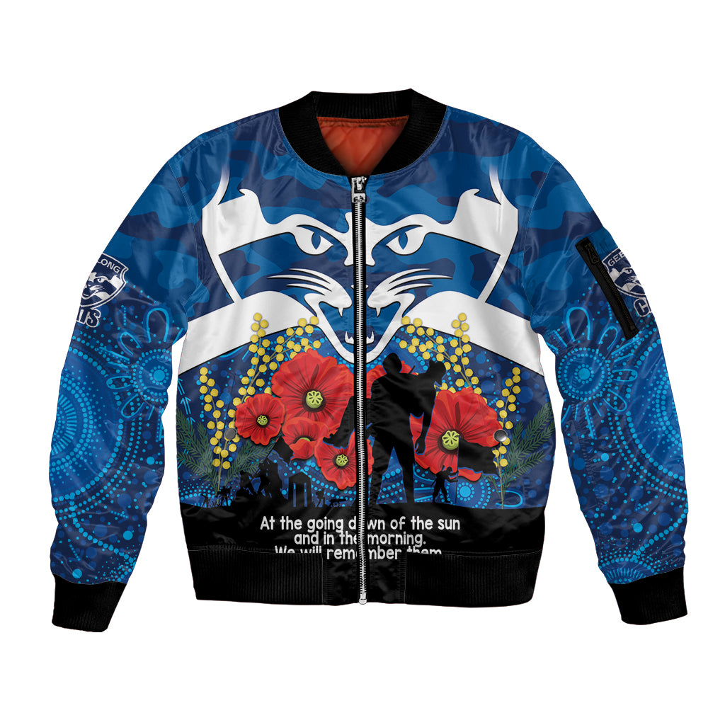Custom Geelong Football ANZAC Sleeve Zip Bomber Jacket Gallipoli Camouflage With Poppies
