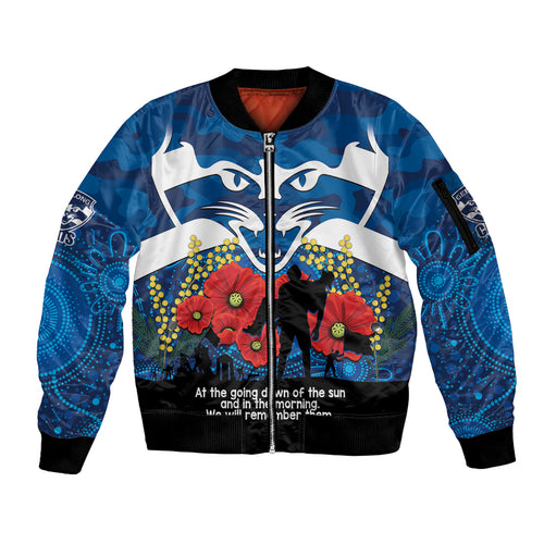 Custom Geelong Football ANZAC Sleeve Zip Bomber Jacket Gallipoli Camouflage With Poppies