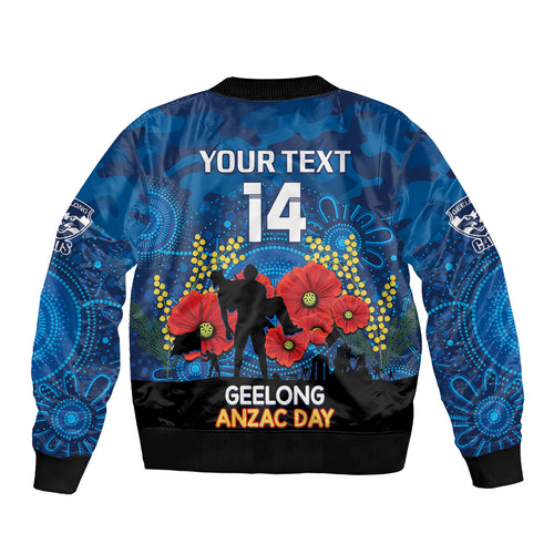 Custom Geelong Football ANZAC Sleeve Zip Bomber Jacket Gallipoli Camouflage With Poppies