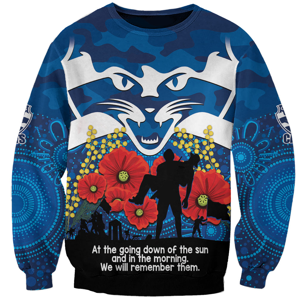 Custom Geelong Football ANZAC Sweatshirt Gallipoli Camouflage With Poppies