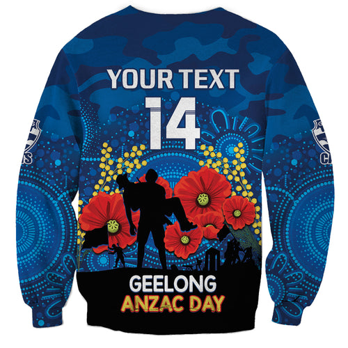Custom Geelong Football ANZAC Sweatshirt Gallipoli Camouflage With Poppies