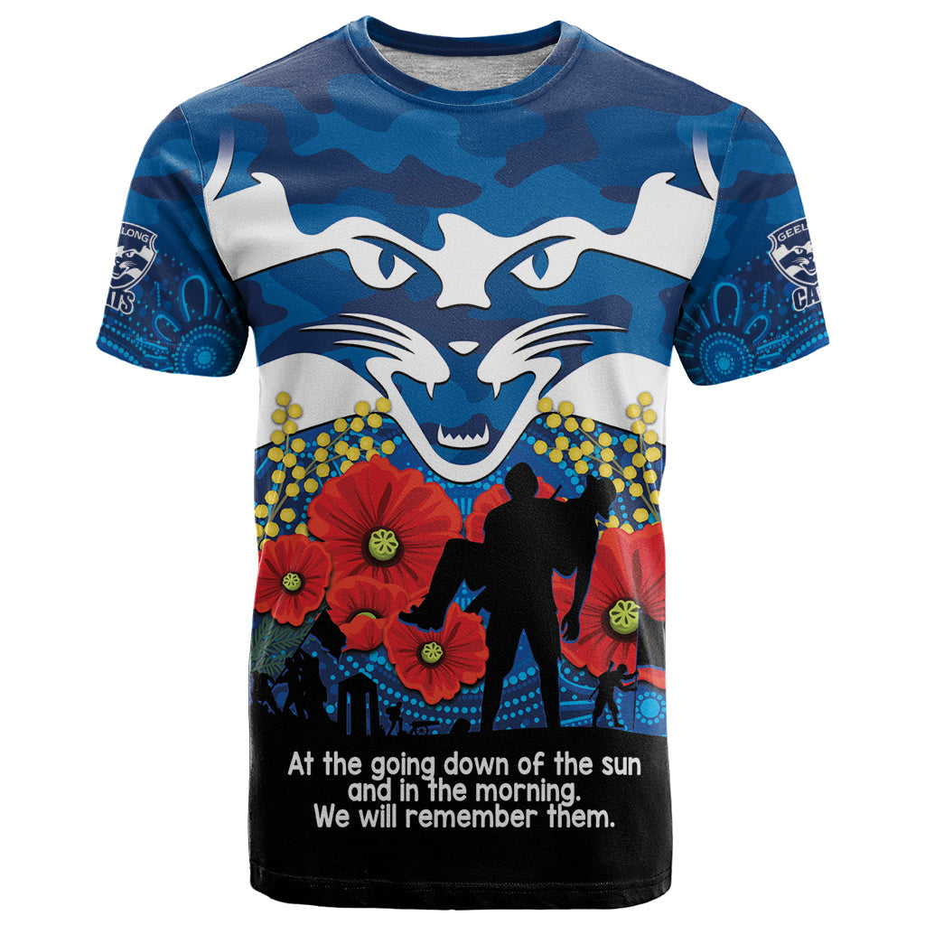 Custom Geelong Football ANZAC T Shirt Gallipoli Camouflage With Poppies