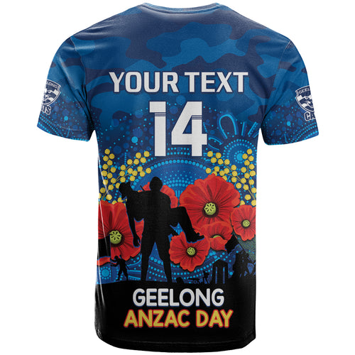 Custom Geelong Football ANZAC T Shirt Gallipoli Camouflage With Poppies