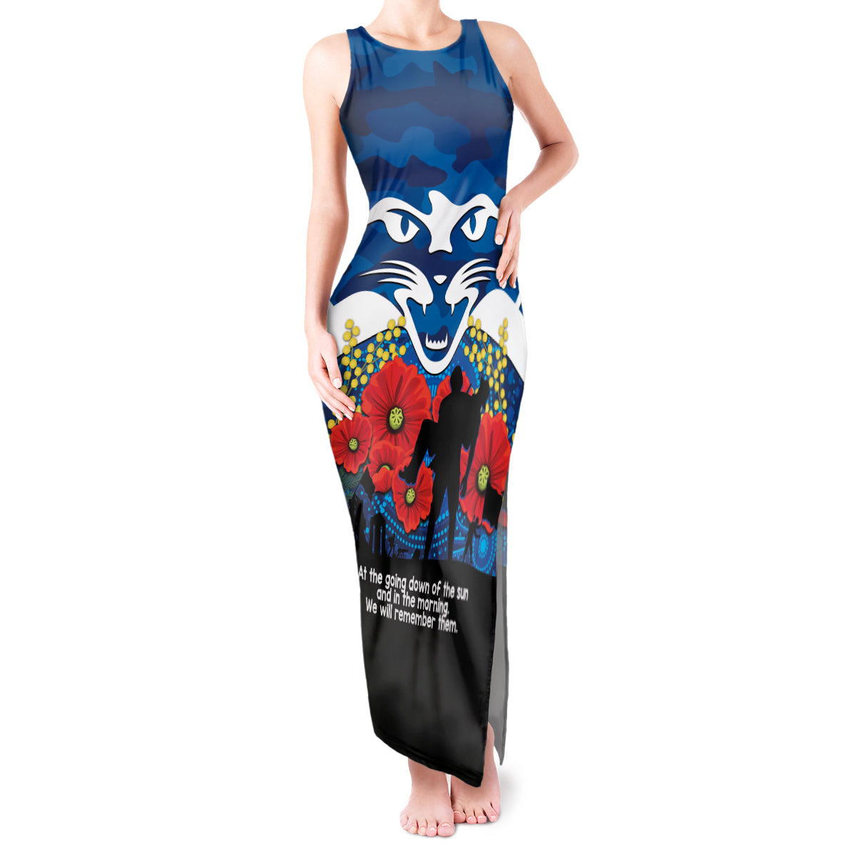 Custom Geelong Football ANZAC Tank Maxi Dress Gallipoli Camouflage With Poppies