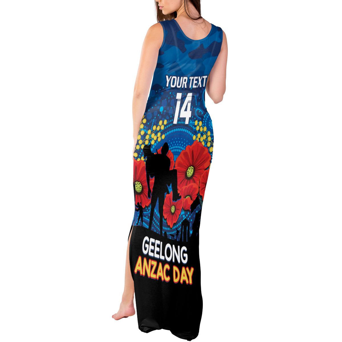 Custom Geelong Football ANZAC Tank Maxi Dress Gallipoli Camouflage With Poppies