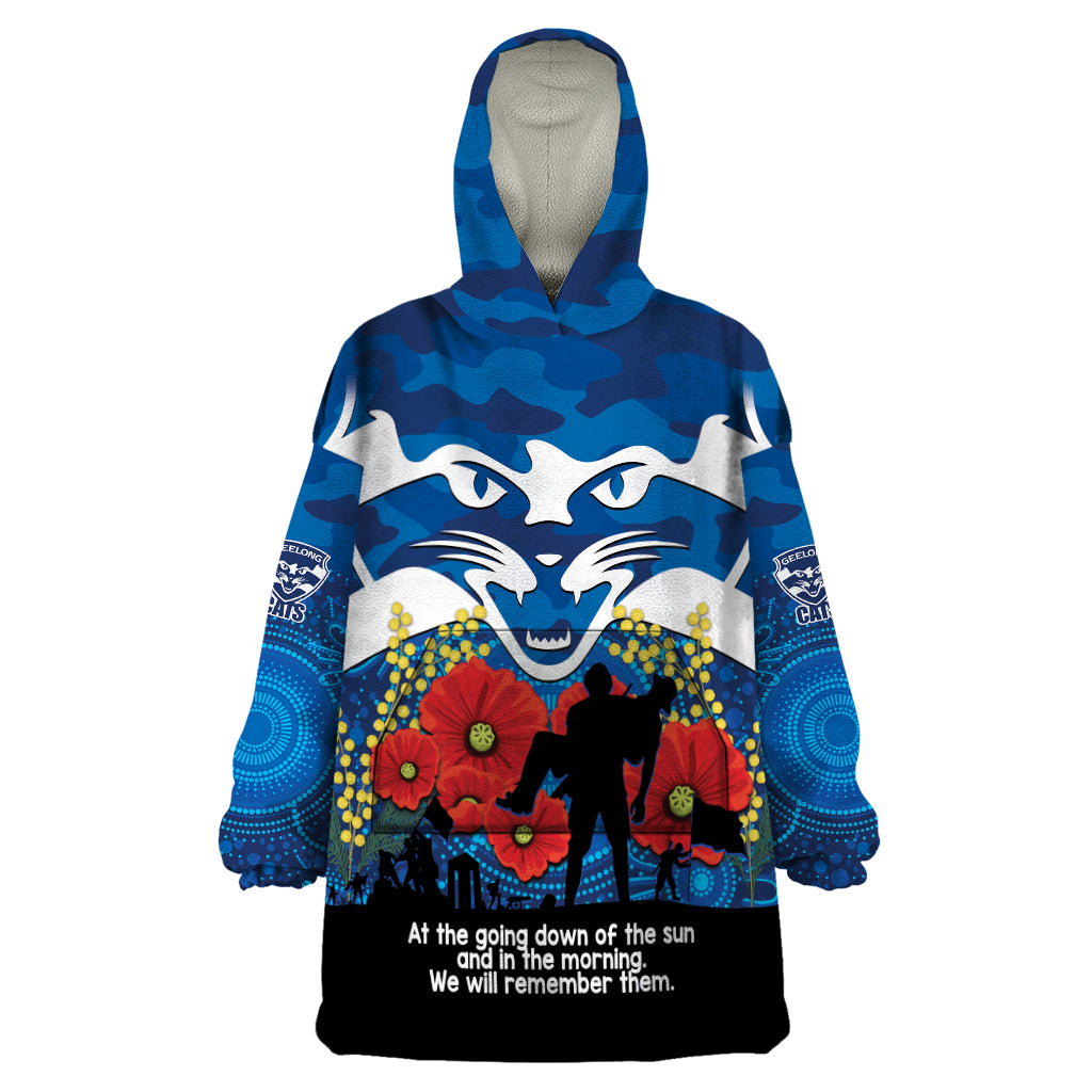 Custom Geelong Football ANZAC Wearable Blanket Hoodie Gallipoli Camouflage With Poppies