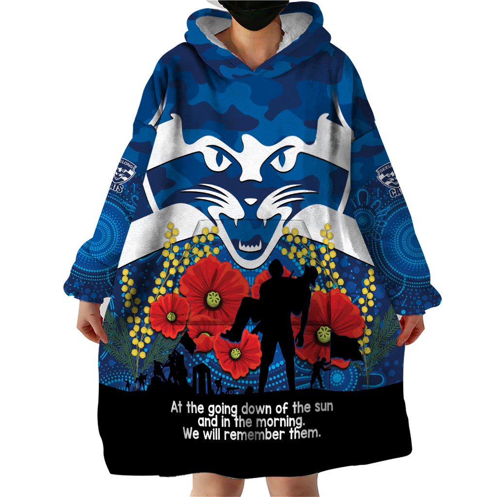 Custom Geelong Football ANZAC Wearable Blanket Hoodie Gallipoli Camouflage With Poppies
