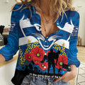 Custom Geelong Football ANZAC Women Casual Shirt Gallipoli Camouflage With Poppies