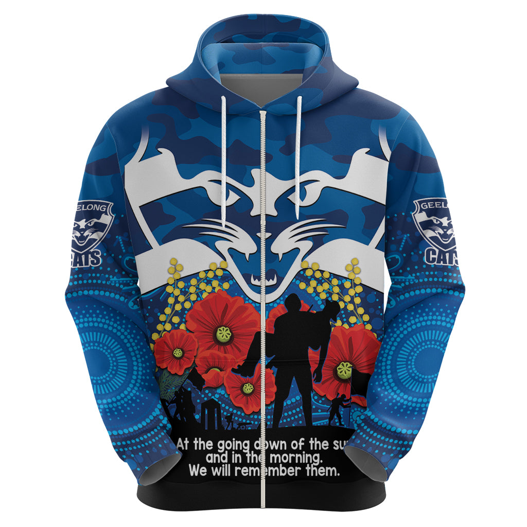 Custom Geelong Football ANZAC Zip Hoodie Gallipoli Camouflage With Poppies