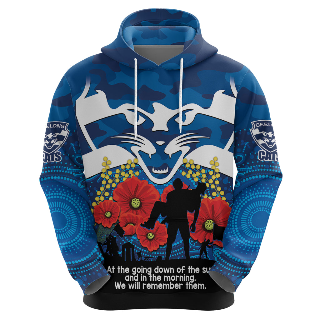 Custom Geelong Football ANZAC Zip Hoodie Gallipoli Camouflage With Poppies
