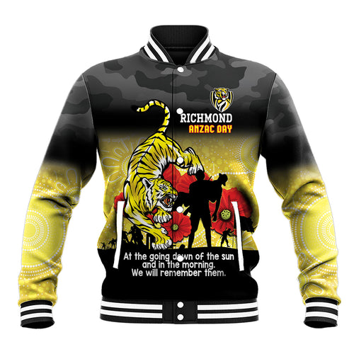 Custom Richmond Football ANZAC Baseball Jacket Gallipoli Camouflage With Poppies