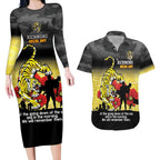 Custom Richmond Football ANZAC Couples Matching Long Sleeve Bodycon Dress and Hawaiian Shirt Gallipoli Camouflage With Poppies
