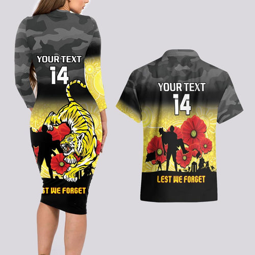 Custom Richmond Football ANZAC Couples Matching Long Sleeve Bodycon Dress and Hawaiian Shirt Gallipoli Camouflage With Poppies