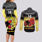 Custom Richmond Football ANZAC Couples Matching Long Sleeve Bodycon Dress and Long Sleeve Button Shirt Gallipoli Camouflage With Poppies