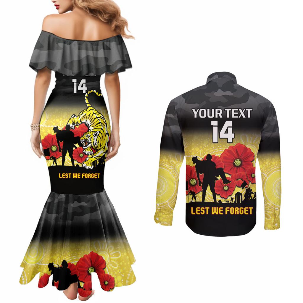 Custom Richmond Football ANZAC Couples Matching Mermaid Dress and Long Sleeve Button Shirt Gallipoli Camouflage With Poppies