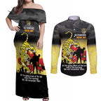 Custom Richmond Football ANZAC Couples Matching Off Shoulder Maxi Dress and Long Sleeve Button Shirt Gallipoli Camouflage With Poppies