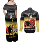 Custom Richmond Football ANZAC Couples Matching Off Shoulder Maxi Dress and Long Sleeve Button Shirt Gallipoli Camouflage With Poppies