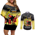 Custom Richmond Football ANZAC Couples Matching Off Shoulder Short Dress and Long Sleeve Button Shirt Gallipoli Camouflage With Poppies