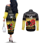 Custom Richmond Football ANZAC Couples Matching Off The Shoulder Long Sleeve Dress and Long Sleeve Button Shirt Gallipoli Camouflage With Poppies