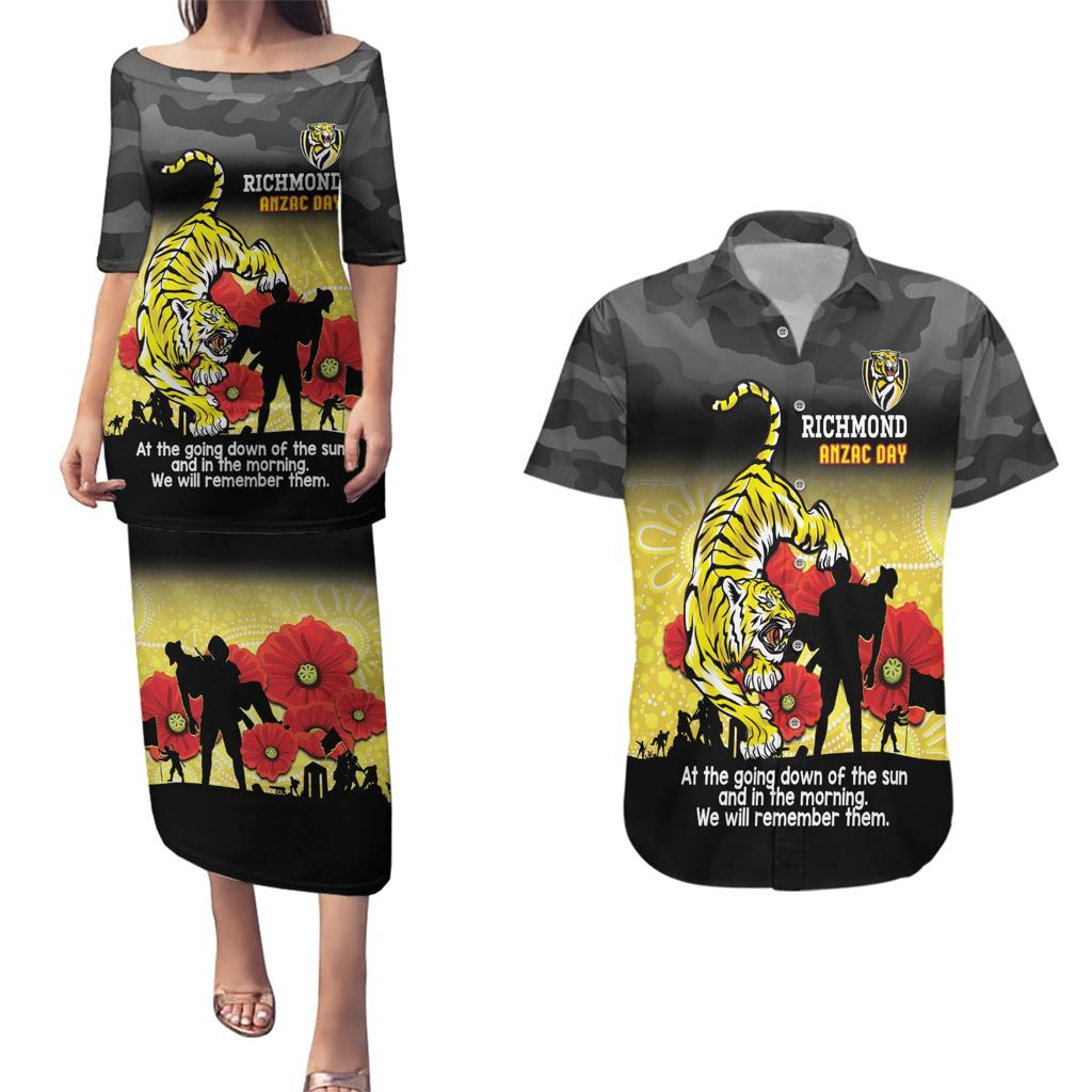 Custom Richmond Football ANZAC Couples Matching Puletasi and Hawaiian Shirt Gallipoli Camouflage With Poppies