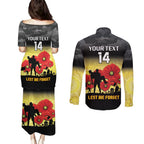 Custom Richmond Football ANZAC Couples Matching Puletasi and Long Sleeve Button Shirt Gallipoli Camouflage With Poppies