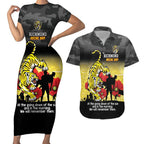 Custom Richmond Football ANZAC Couples Matching Short Sleeve Bodycon Dress and Hawaiian Shirt Gallipoli Camouflage With Poppies