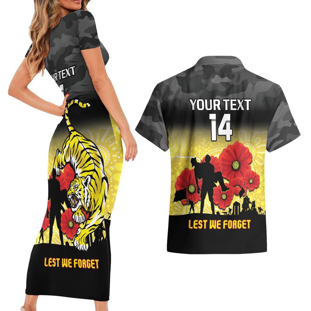 Custom Richmond Football ANZAC Couples Matching Short Sleeve Bodycon Dress and Hawaiian Shirt Gallipoli Camouflage With Poppies