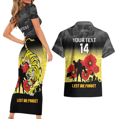 Custom Richmond Football ANZAC Couples Matching Short Sleeve Bodycon Dress and Hawaiian Shirt Gallipoli Camouflage With Poppies