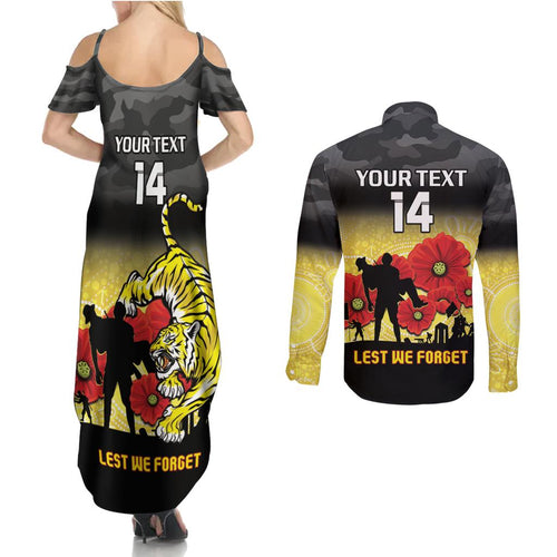 Custom Richmond Football ANZAC Couples Matching Summer Maxi Dress and Long Sleeve Button Shirt Gallipoli Camouflage With Poppies