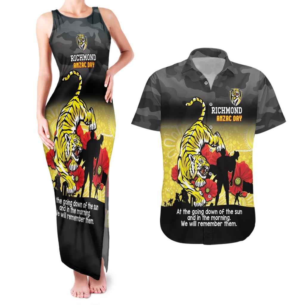 Custom Richmond Football ANZAC Couples Matching Tank Maxi Dress and Hawaiian Shirt Gallipoli Camouflage With Poppies