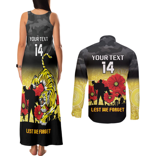 Custom Richmond Football ANZAC Couples Matching Tank Maxi Dress and Long Sleeve Button Shirt Gallipoli Camouflage With Poppies