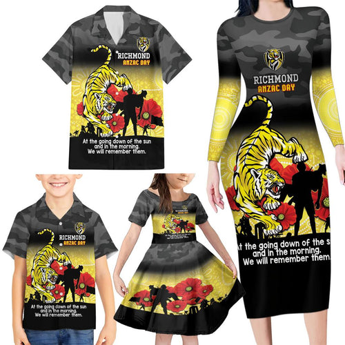 Custom Richmond Football ANZAC Family Matching Long Sleeve Bodycon Dress and Hawaiian Shirt Gallipoli Camouflage With Poppies