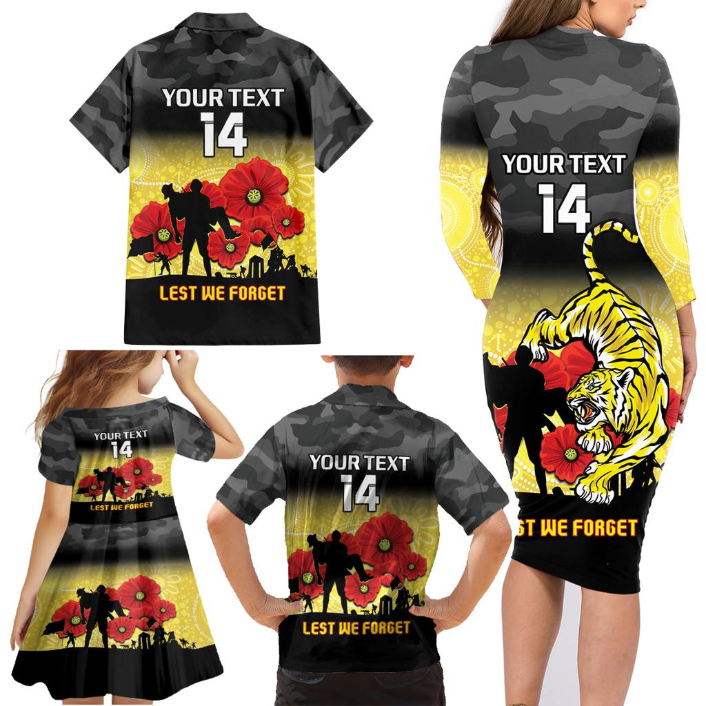 Custom Richmond Football ANZAC Family Matching Long Sleeve Bodycon Dress and Hawaiian Shirt Gallipoli Camouflage With Poppies