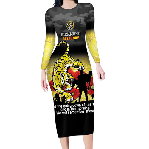 Custom Richmond Football ANZAC Family Matching Long Sleeve Bodycon Dress and Hawaiian Shirt Gallipoli Camouflage With Poppies
