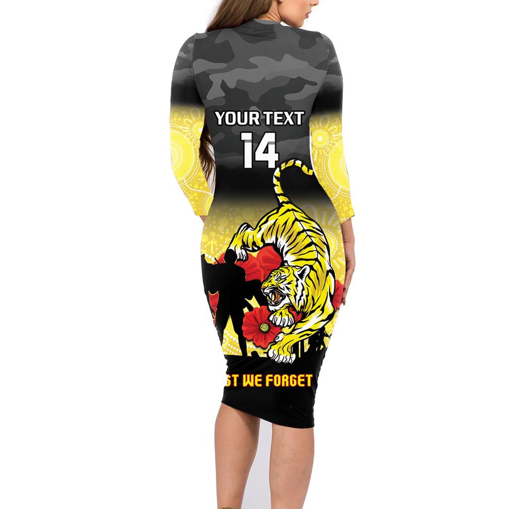 Custom Richmond Football ANZAC Family Matching Long Sleeve Bodycon Dress and Hawaiian Shirt Gallipoli Camouflage With Poppies