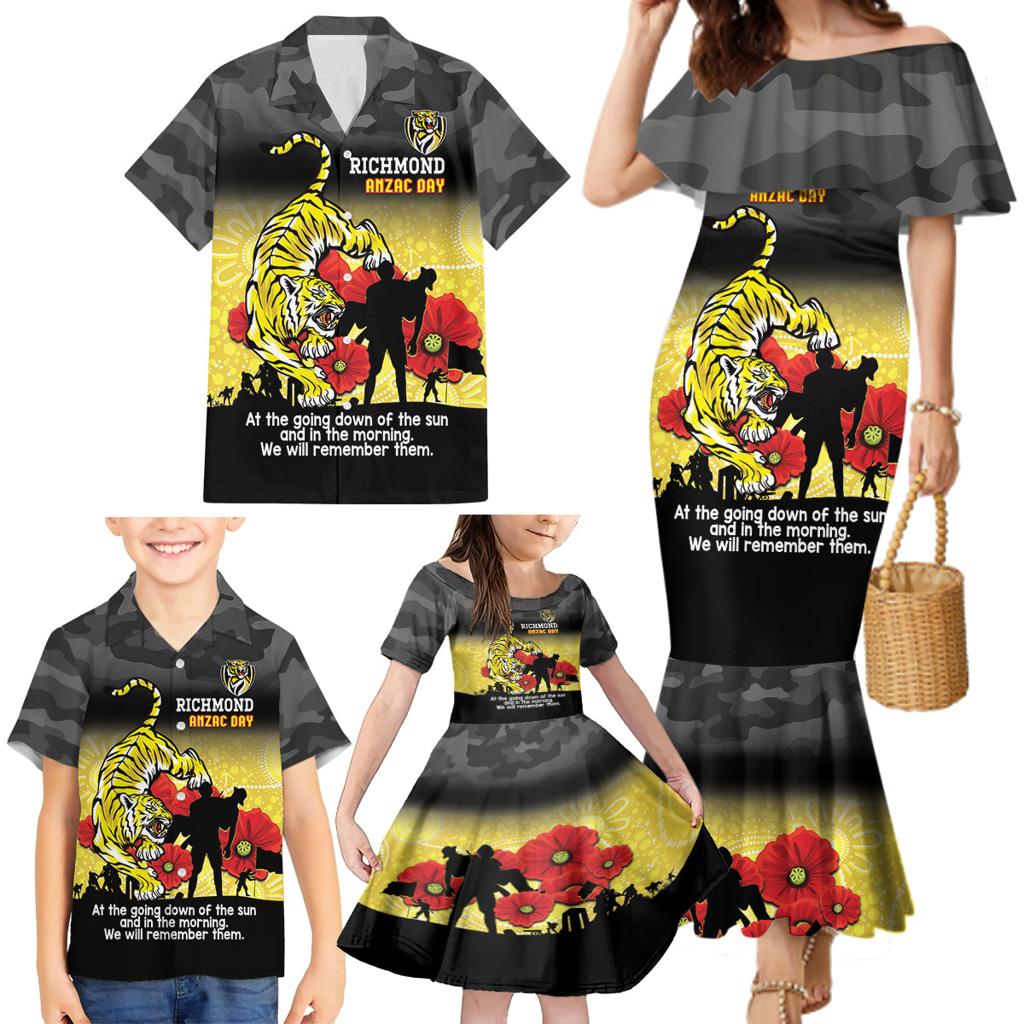 Custom Richmond Football ANZAC Family Matching Mermaid Dress and Hawaiian Shirt Gallipoli Camouflage With Poppies