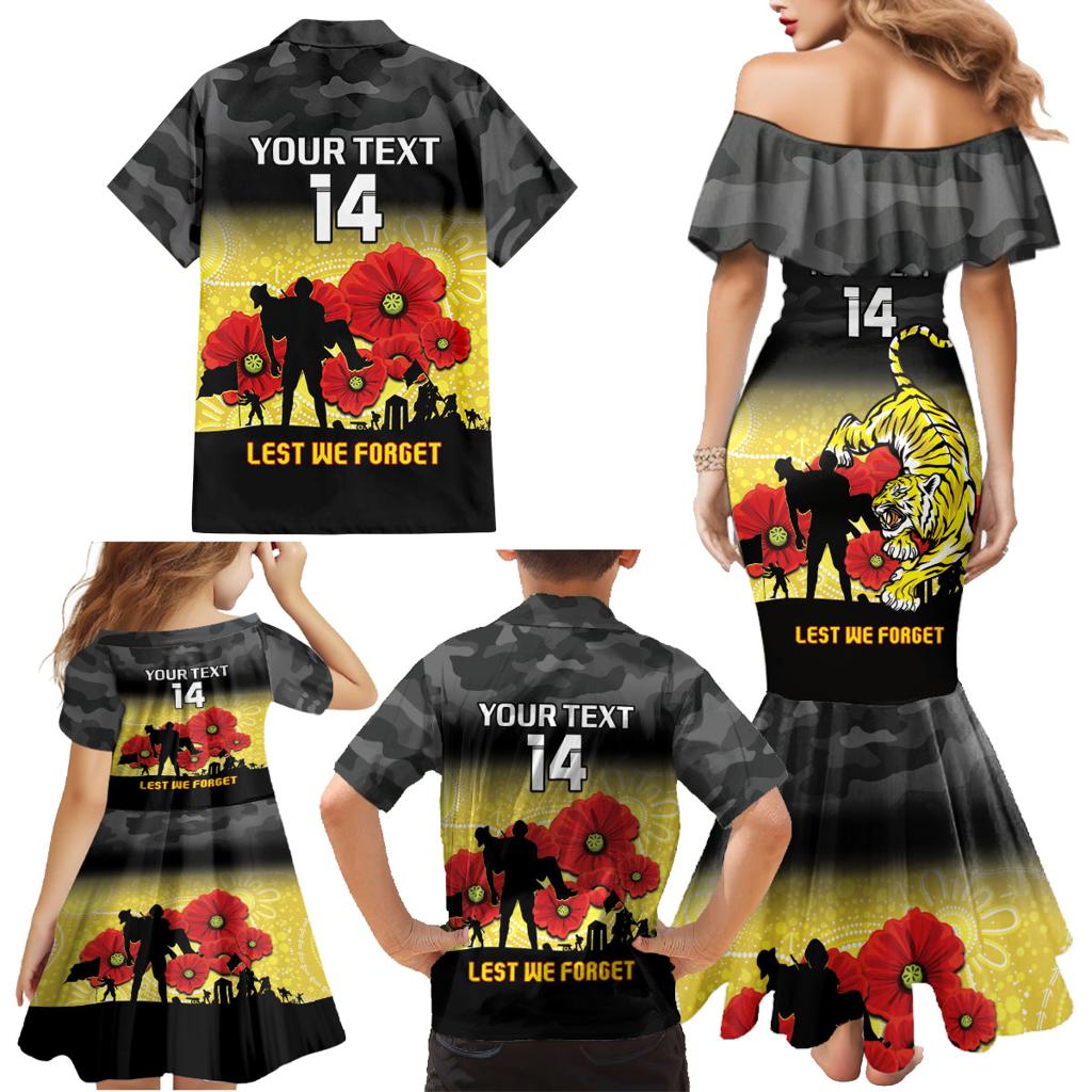 Custom Richmond Football ANZAC Family Matching Mermaid Dress and Hawaiian Shirt Gallipoli Camouflage With Poppies