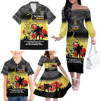 Custom Richmond Football ANZAC Family Matching Off Shoulder Long Sleeve Dress and Hawaiian Shirt Gallipoli Camouflage With Poppies