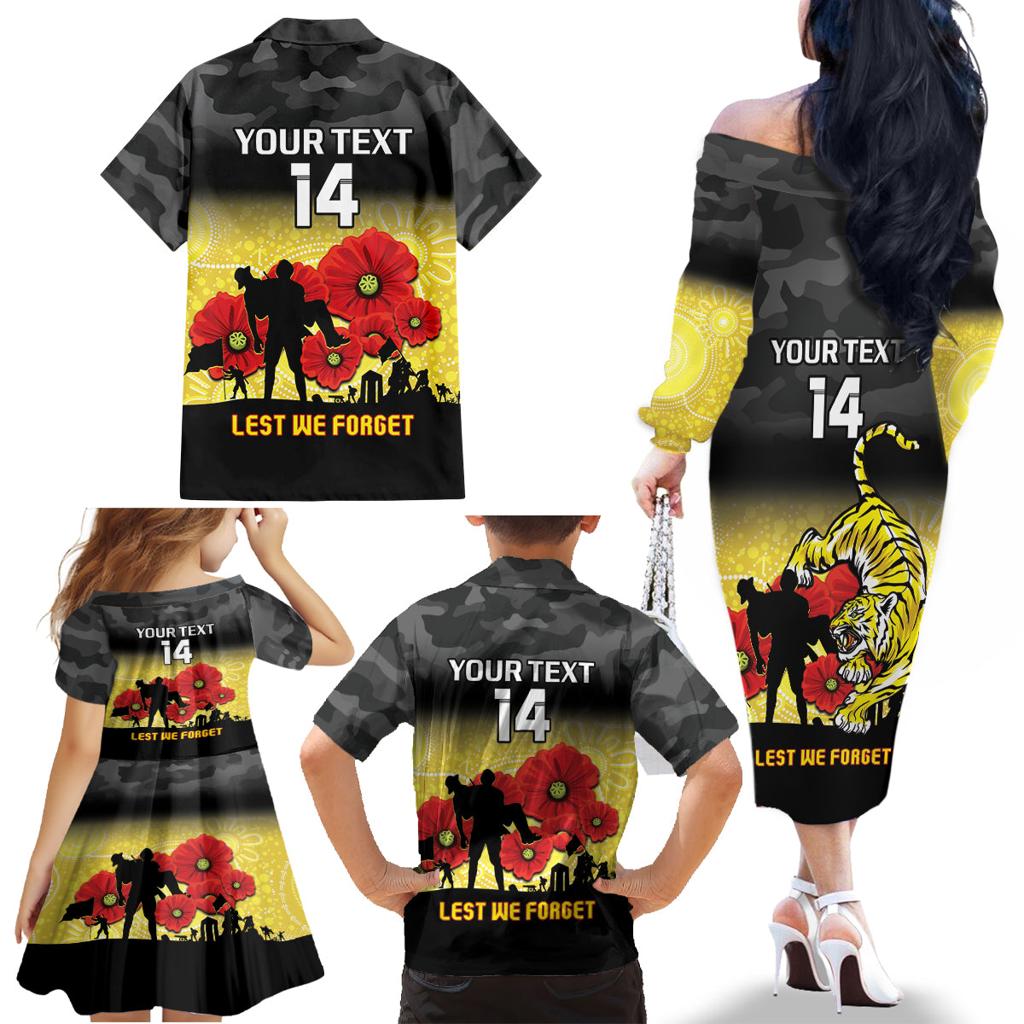 Custom Richmond Football ANZAC Family Matching Off Shoulder Long Sleeve Dress and Hawaiian Shirt Gallipoli Camouflage With Poppies