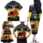 Custom Richmond Football ANZAC Family Matching Off Shoulder Long Sleeve Dress and Hawaiian Shirt Gallipoli Camouflage With Poppies