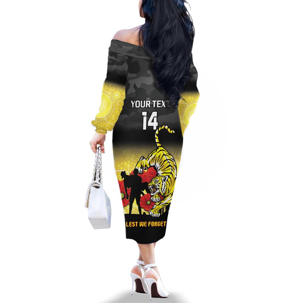 Custom Richmond Football ANZAC Family Matching Off Shoulder Long Sleeve Dress and Hawaiian Shirt Gallipoli Camouflage With Poppies