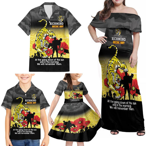 Custom Richmond Football ANZAC Family Matching Off Shoulder Maxi Dress and Hawaiian Shirt Gallipoli Camouflage With Poppies
