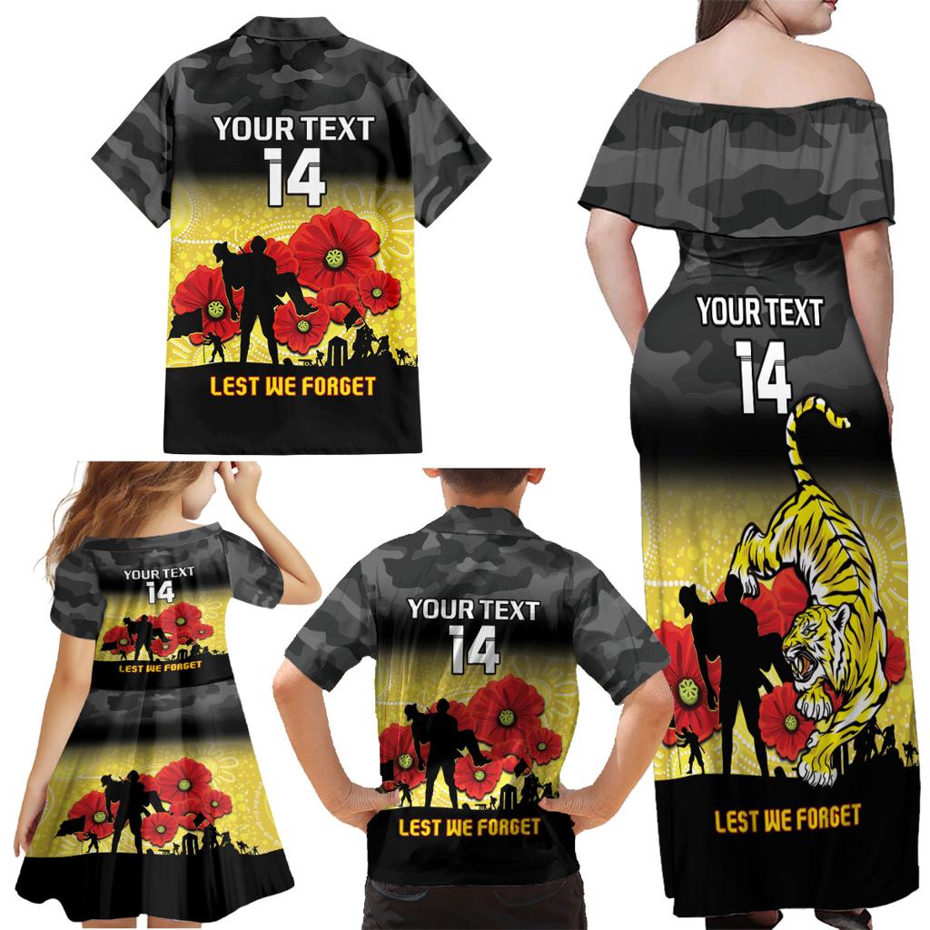 Custom Richmond Football ANZAC Family Matching Off Shoulder Maxi Dress and Hawaiian Shirt Gallipoli Camouflage With Poppies