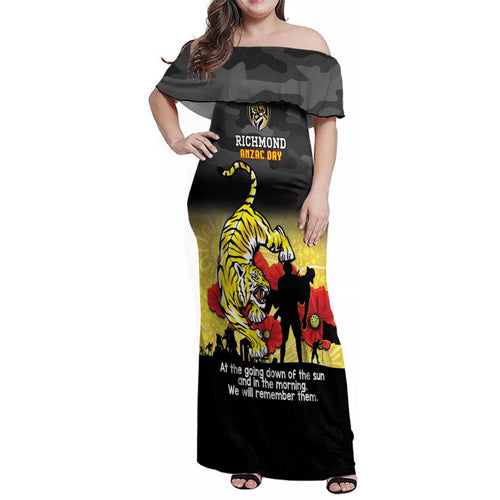 Custom Richmond Football ANZAC Family Matching Off Shoulder Maxi Dress and Hawaiian Shirt Gallipoli Camouflage With Poppies