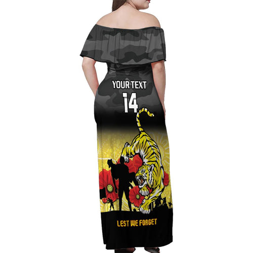Custom Richmond Football ANZAC Family Matching Off Shoulder Maxi Dress and Hawaiian Shirt Gallipoli Camouflage With Poppies