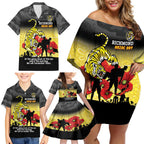 Custom Richmond Football ANZAC Family Matching Off Shoulder Short Dress and Hawaiian Shirt Gallipoli Camouflage With Poppies