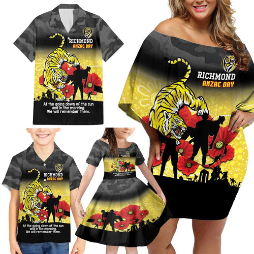 Custom Richmond Football ANZAC Family Matching Off Shoulder Short Dress and Hawaiian Shirt Gallipoli Camouflage With Poppies