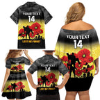 Custom Richmond Football ANZAC Family Matching Off Shoulder Short Dress and Hawaiian Shirt Gallipoli Camouflage With Poppies