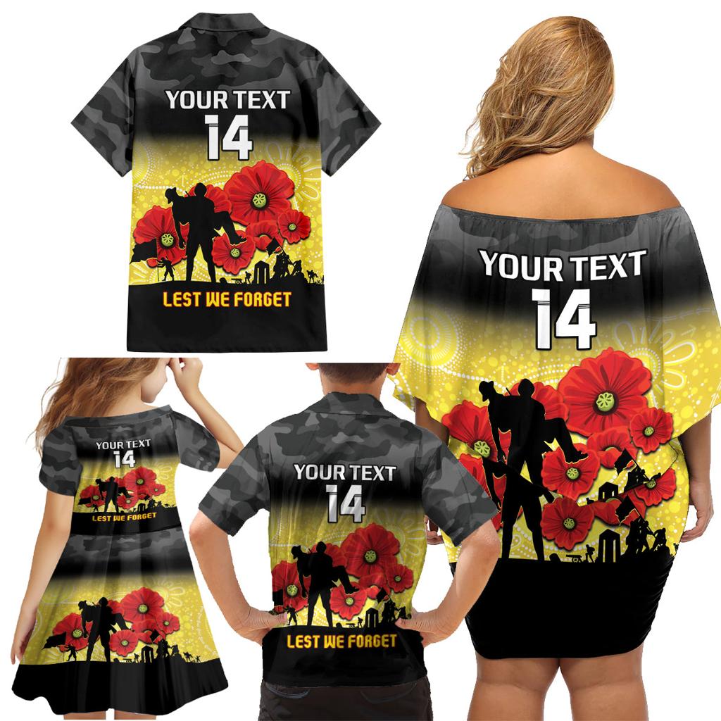 Custom Richmond Football ANZAC Family Matching Off Shoulder Short Dress and Hawaiian Shirt Gallipoli Camouflage With Poppies