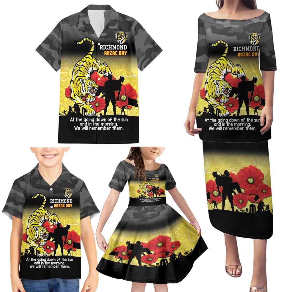 Custom Richmond Football ANZAC Family Matching Puletasi and Hawaiian Shirt Gallipoli Camouflage With Poppies